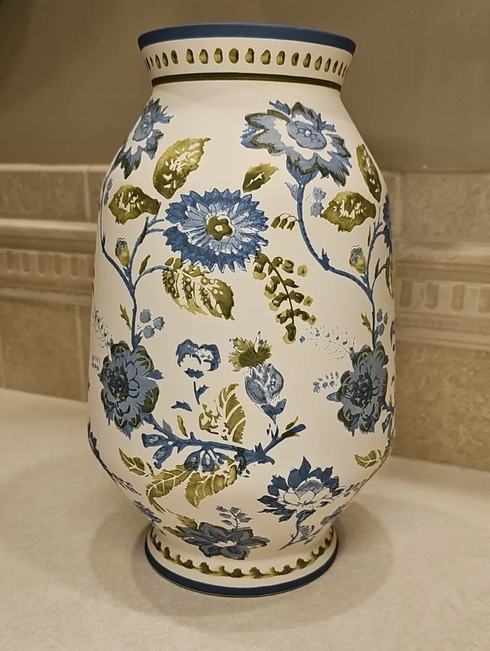 Ceramic Blue&Green Painted Floral Vase By Threshold